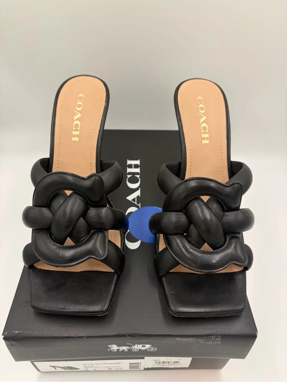 Coach Kellie Black Knot Heels, Mules, Slides with Woven C logo Size 9